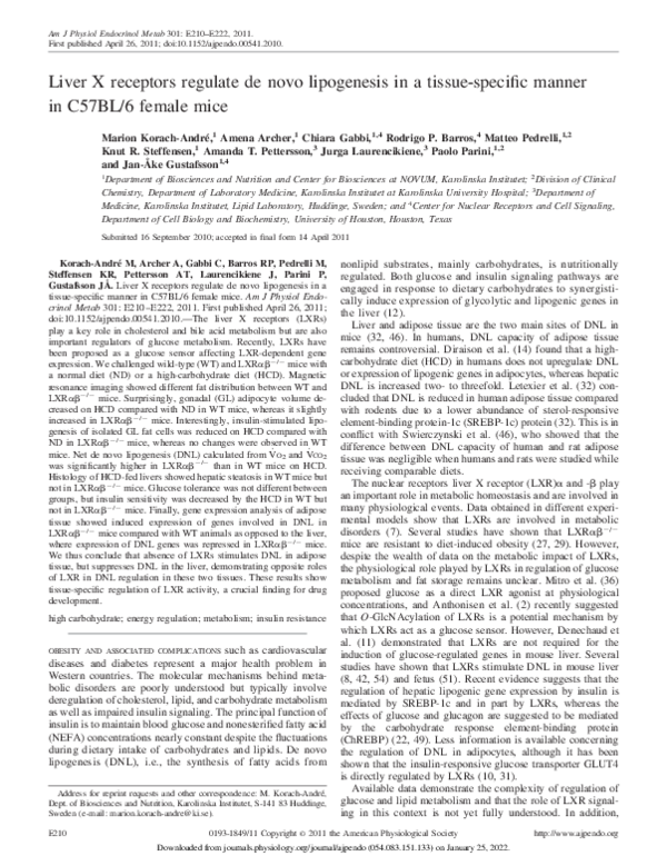 (PDF) Liver X receptors regulate de novo lipogenesis in a tissue ...