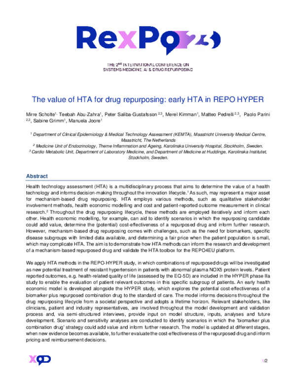 (PDF) The value of HTA for drug repurposing: early HTA in REPO HYPER