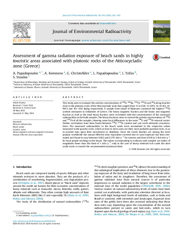 (PDF) Assessment of gamma radiation exposure of beach sands in highly ...