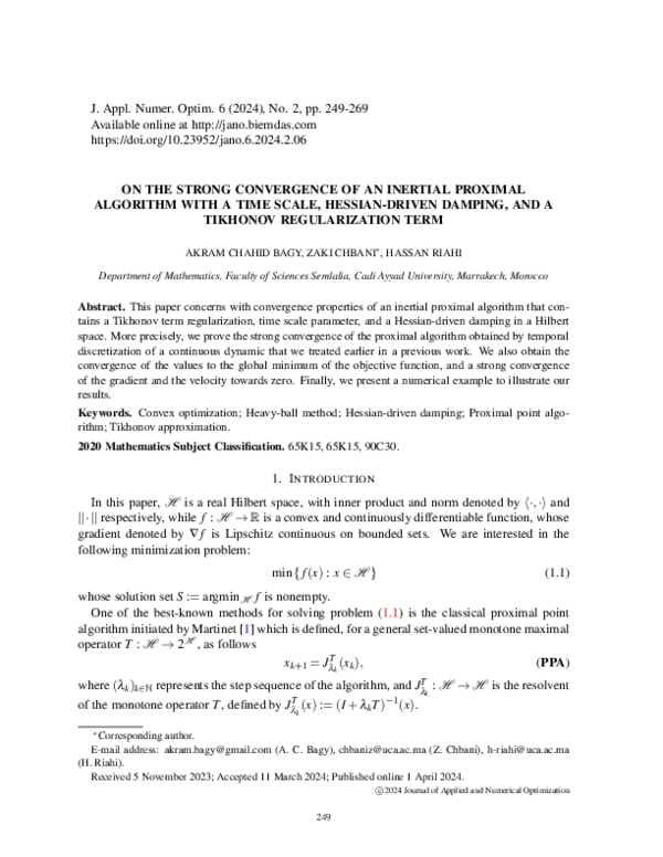 (PDF) On the strong convergence of an inertial proximal algorithm with ...