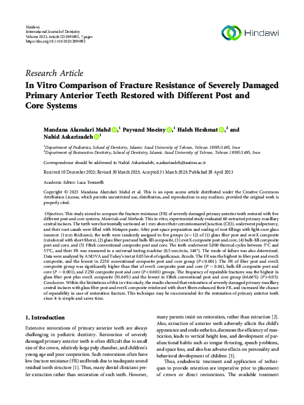 (PDF) In Vitro Comparison of Fracture Resistance of Severely Damaged ...