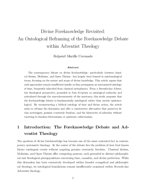 (PDF) Divine Foreknowledge Revisited: An Ontological Reframing of the ...