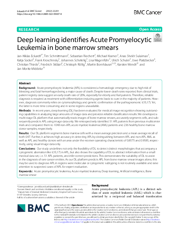 (PDF) Deep learning identifies Acute Promyelocytic Leukemia in bone ...