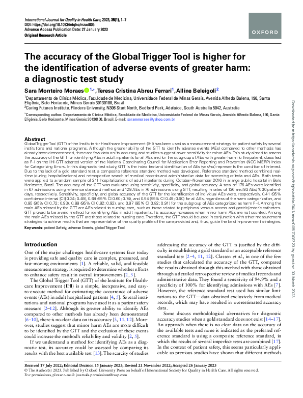 (PDF) The accuracy of the Global Trigger Tool is higher for the ...