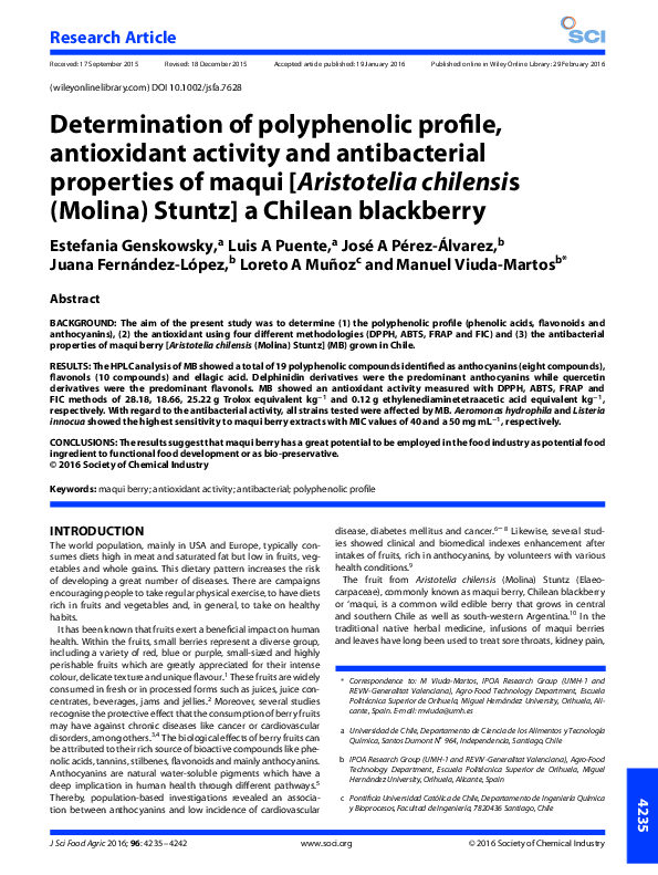 (PDF) Determination of polyphenolic profile, antioxidant activity and ...