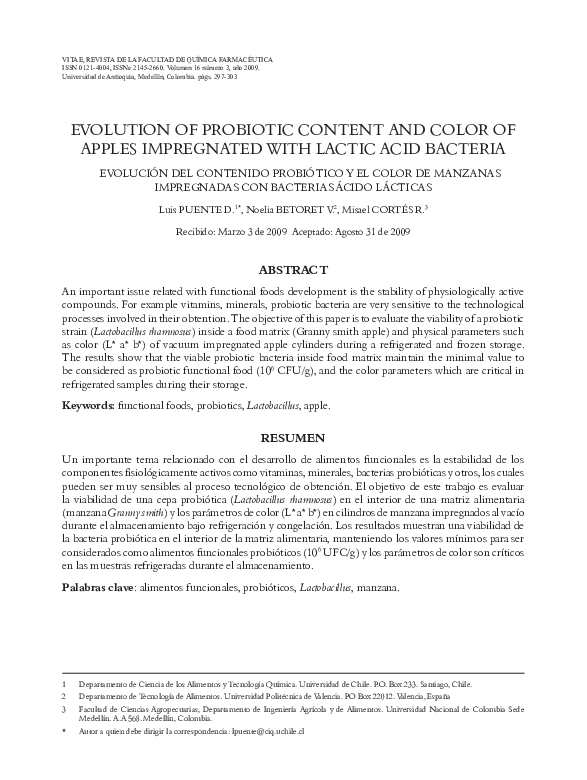 (PDF) Evolution of Probiotic Content and Color of Apples Impregnated ...