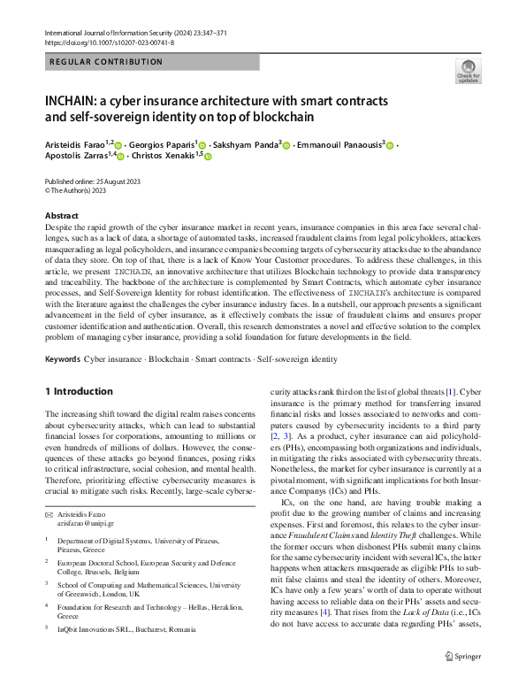 (PDF) INCHAIN: a cyber insurance architecture with smart contracts and ...