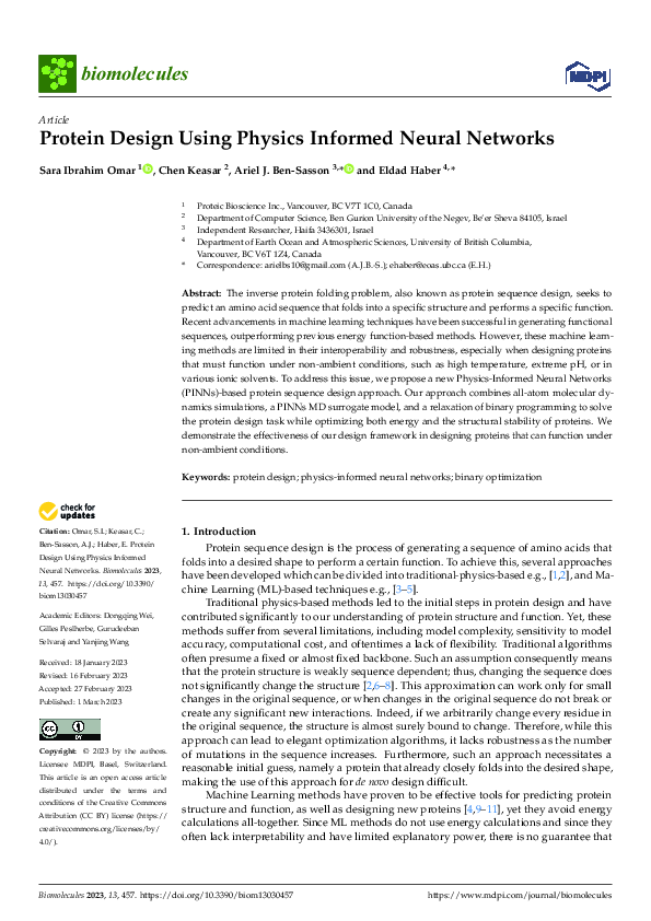 (PDF) Protein Design Using Physics Informed Neural Networks