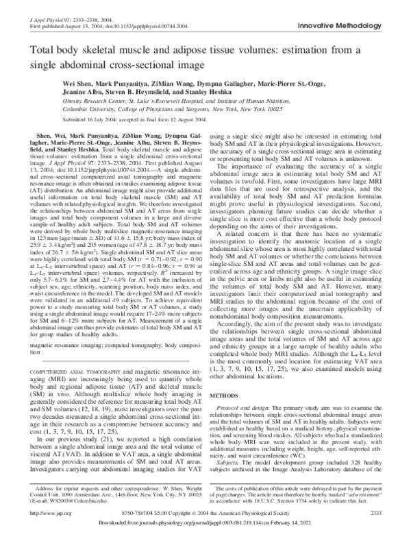 (PDF) Total body skeletal muscle and adipose tissue volumes: estimation ...