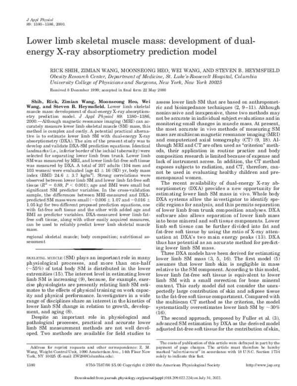(PDF) Lower limb skeletal muscle mass: development of dual-energy X-ray ...