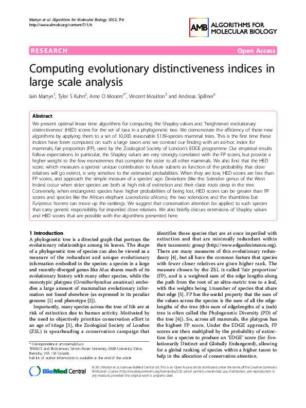 (PDF) Computing evolutionary distinctiveness indices in large scale ...