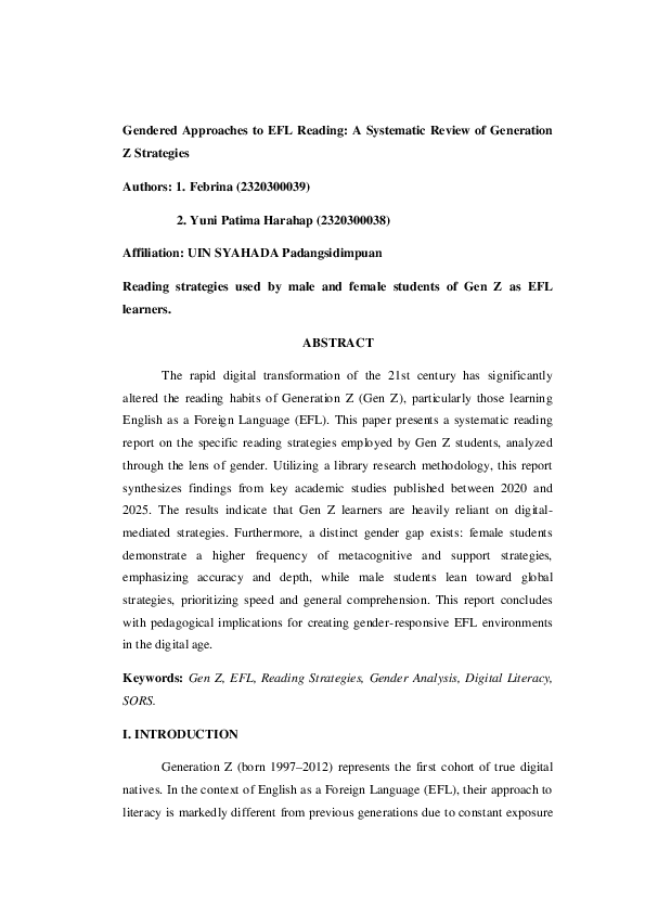 (PDF) Gendered Approaches to EFL Reading: A Systematic Review of ...