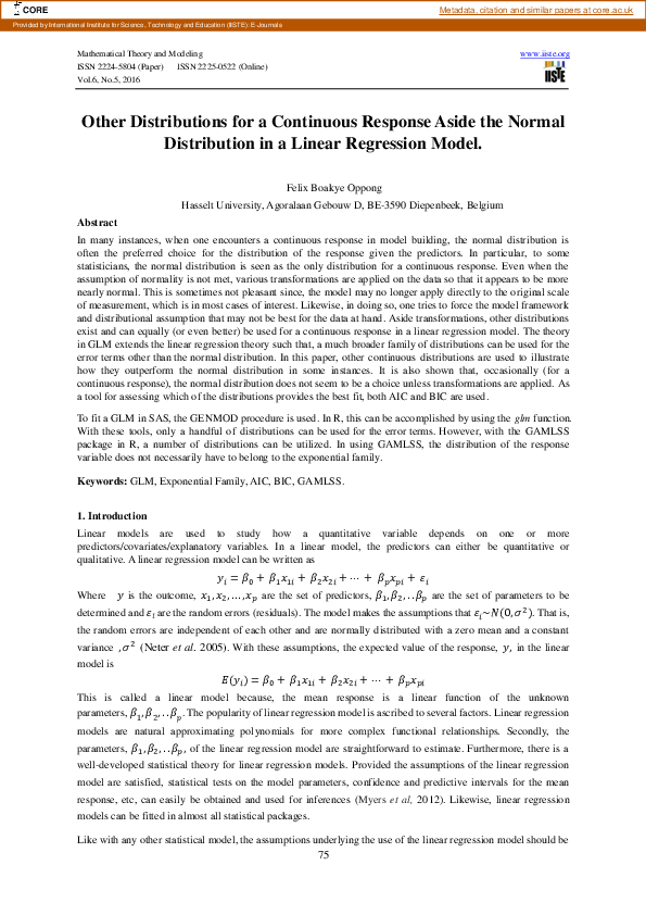 (PDF) Other Distributions for a Continuous Response Aside the Normal ...