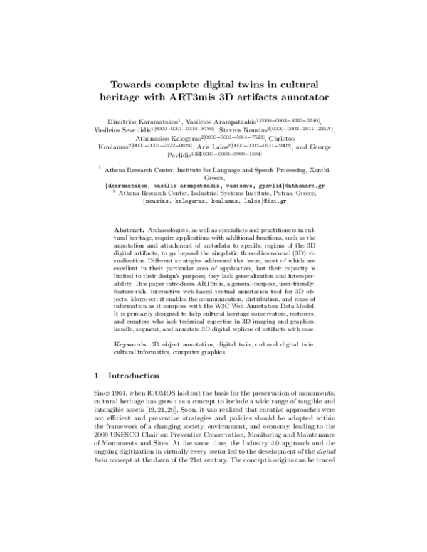 (PDF) Towards complete digital twins in cultural heritage with ART3mis ...