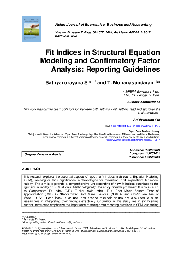 (PDF) Fit Indices in Structural Equation Modeling and Confirmatory ...