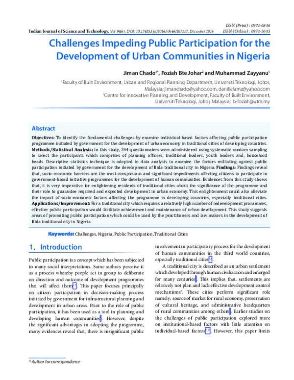 (PDF) Challenges Impeding Public Participation for the Development of ...