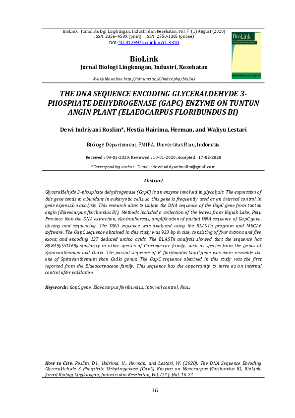 (PDF) The Dna Sequence Encoding Glyceraldehyde 3-PHOSPHATE ...