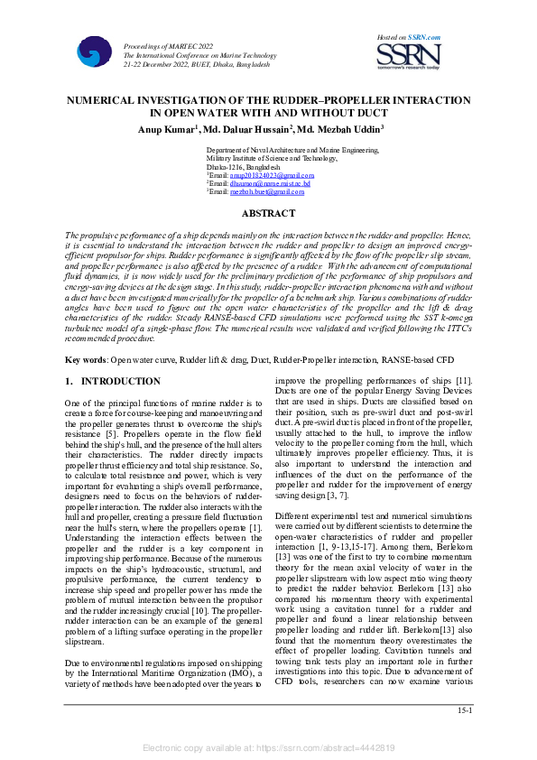 (PDF) NUMERICAL INVESTIGATION OF THE RUDDER-PROPELLER INTERACTION IN ...