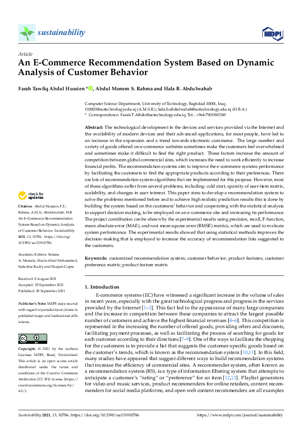 (PDF) An E-Commerce Recommendation System Based on Dynamic Analysis of ...