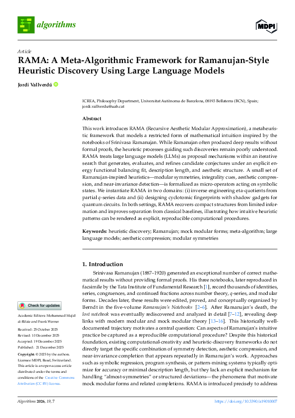 (PDF) RAMA: A Meta-Algorithmic Framework for Ramanujan-Style Heuristic ...