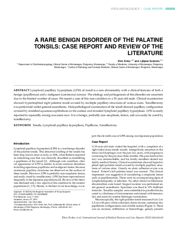 (PDF) A rare benign disorder of the palatine tonsils: case report and ...