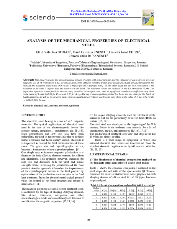 (PDF) Analysis of the Mechanical Properties of Electrical Steel