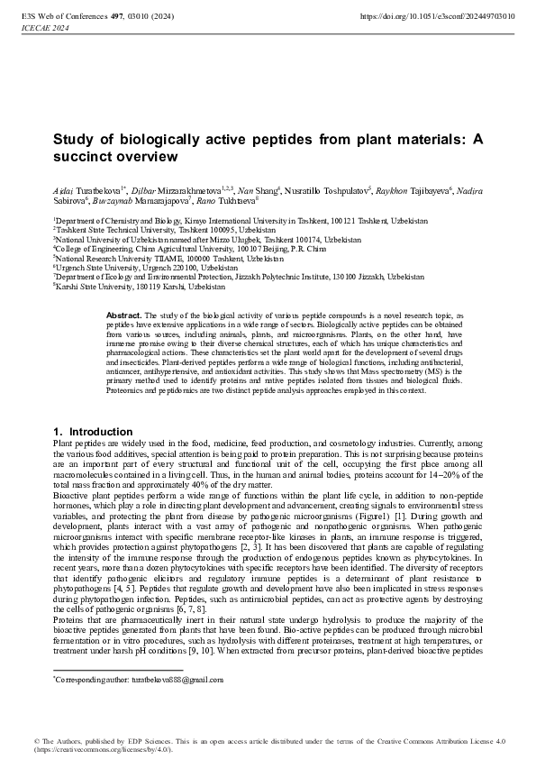 (PDF) Study of biologically active peptides from plant materials: A ...