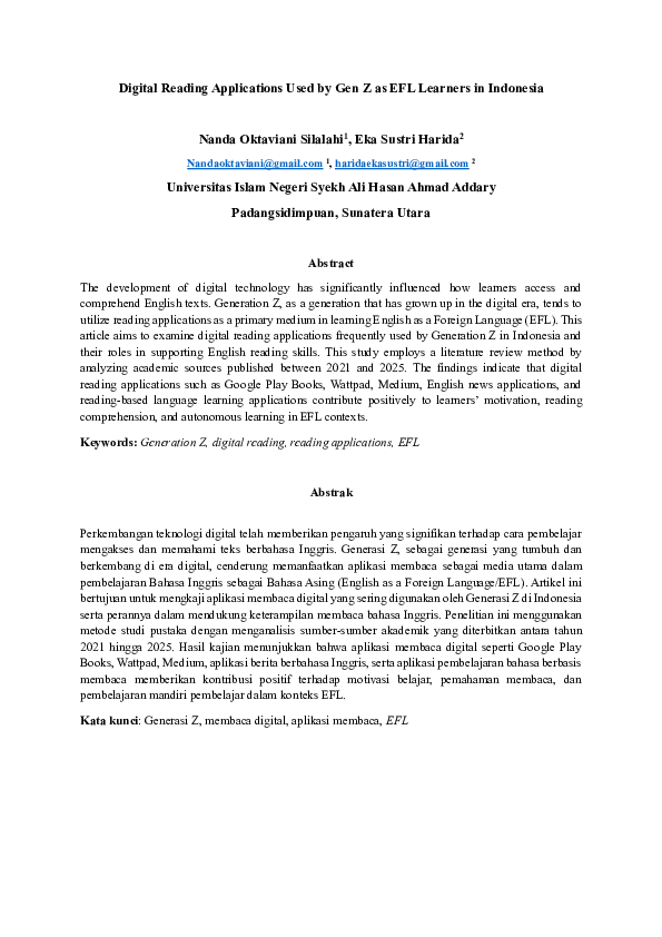 (PDF) Digital Reading Applications Used by Gen Z as EFL Learners in ...