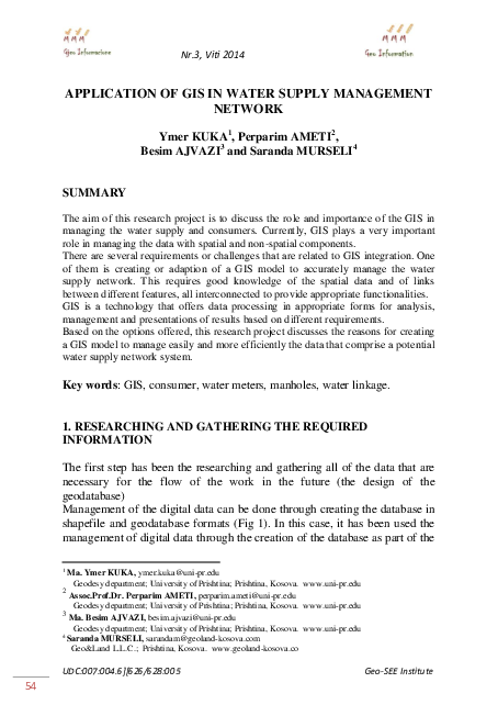 (PDF) Application of GIS in water supply management network
