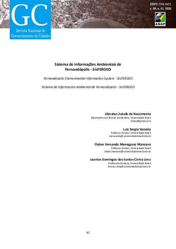 (PDF) Sistema de Informações Ambientais de Fernandópolis - SisFERGEO