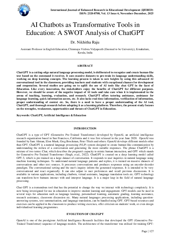 (PDF) AI Chatbots as Transformative Tools in Education: A SWOT Analysis ...