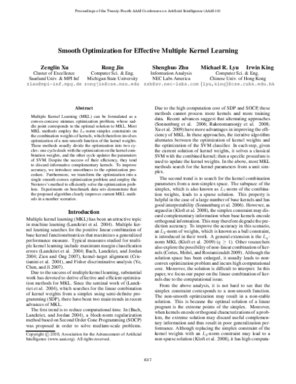 (PDF) Smooth Optimization for Effective Multiple Kernel Learning