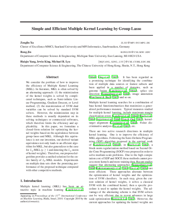 (PDF) Simple and Efficient Multiple Kernel Learning by Group Lasso