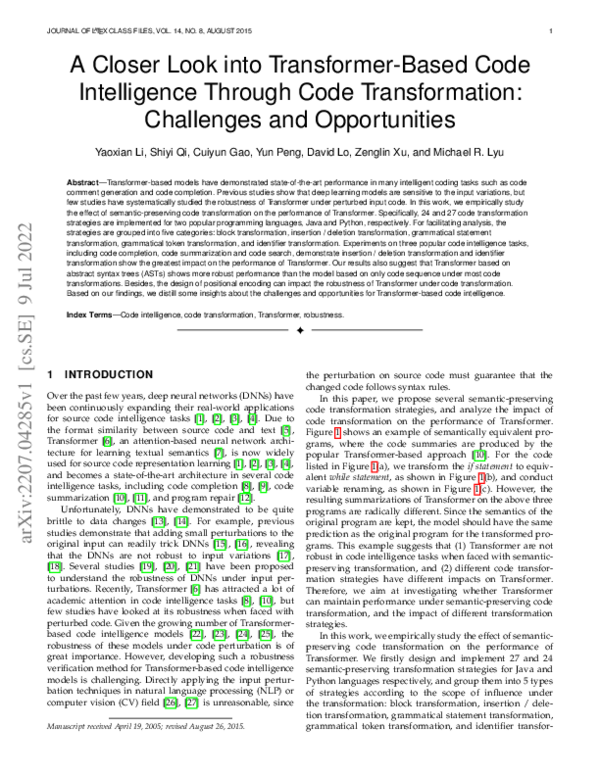 (PDF) A Closer Look into Transformer-Based Code Intelligence Through ...