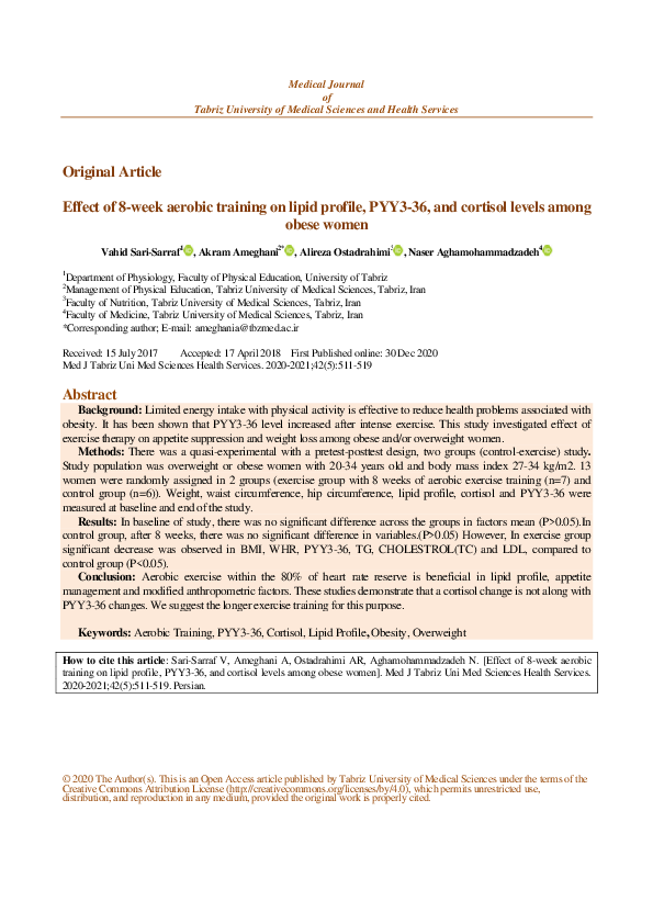 (PDF) Effect of 8-week aerobic training on lipid profile, PYY3-36, and ...