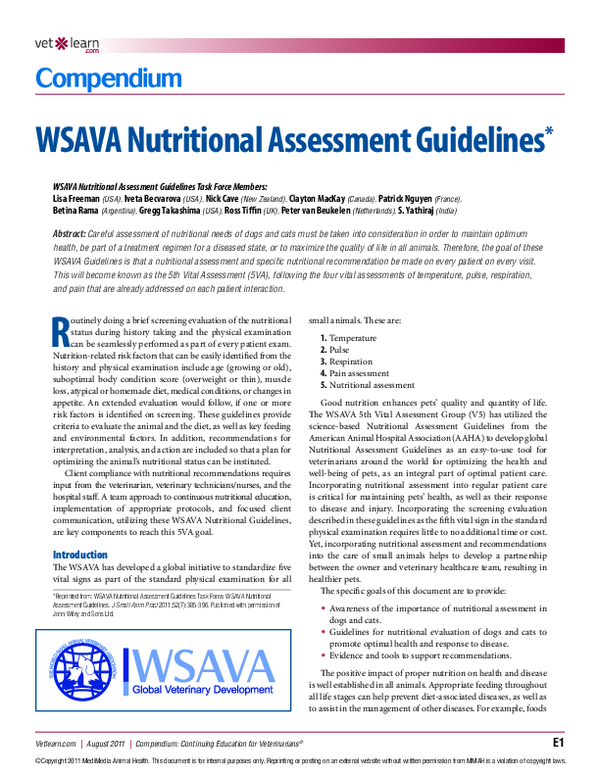 (PDF) WSAVA Nutritional Assessment Guidelines