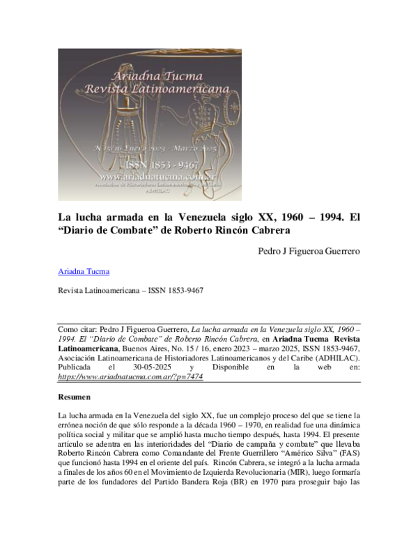 (PDF) La Lucha Armada en Venezuela siglo XX, 1960 -1994. El 