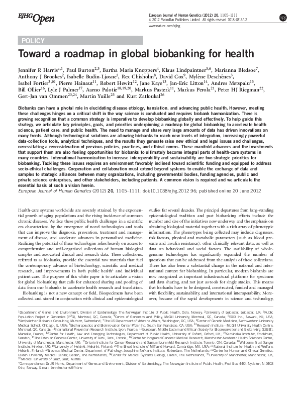 (PDF) Toward a roadmap in global biobanking for health