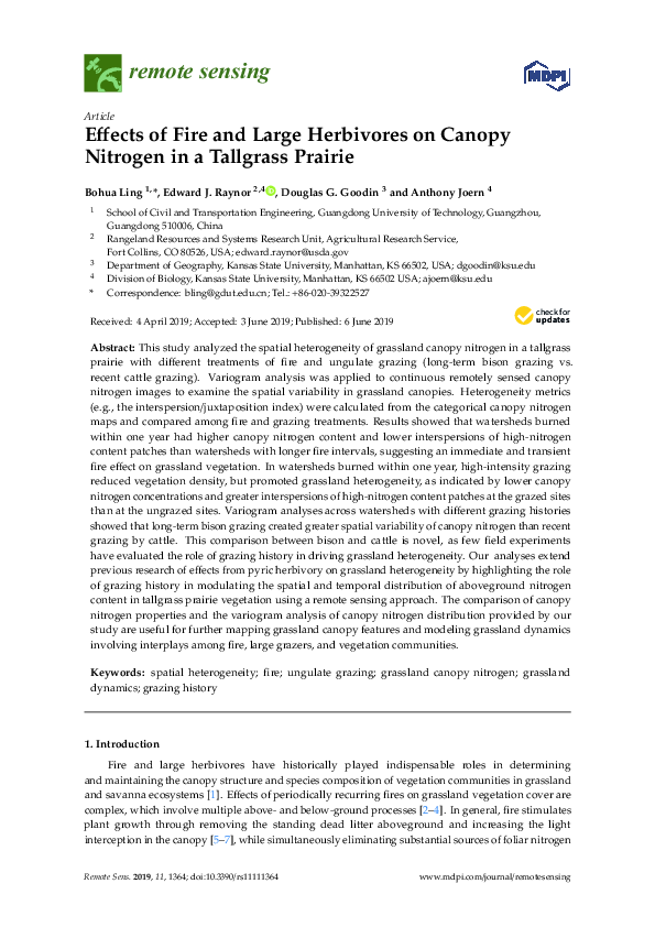 (PDF) Effects of Fire and Large Herbivores on Canopy Nitrogen in a ...