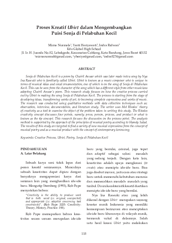 (PDF) Proses Kreatif Ubiet dalam Mengembangkan Puisi Senja di Pelabuhan ...