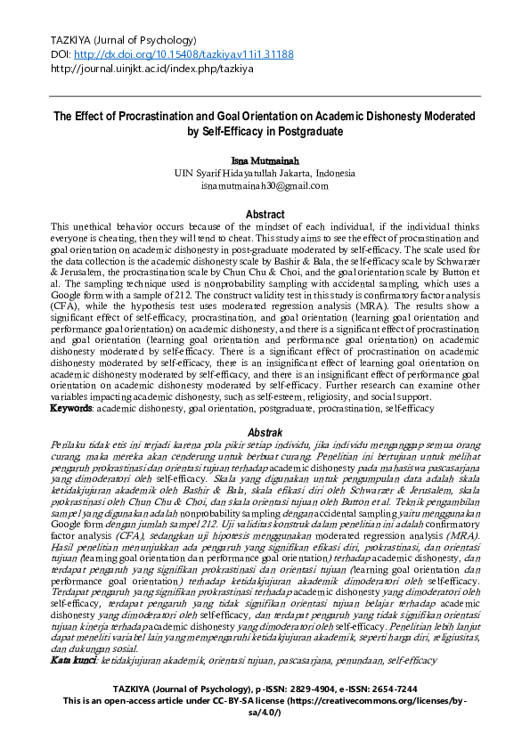 (PDF) The Effect of Procrastination and Goal Orientation on Academic ...