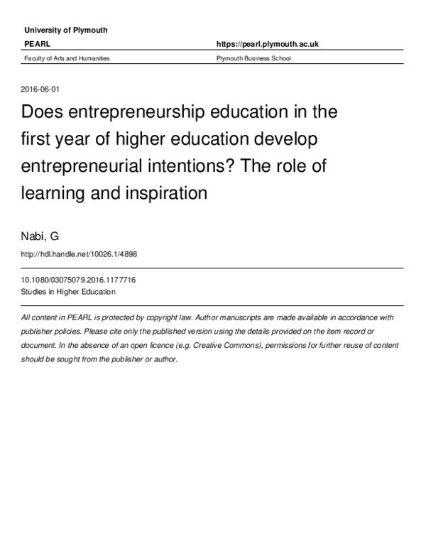(PDF) Does entrepreneurship education in the first year of higher ...