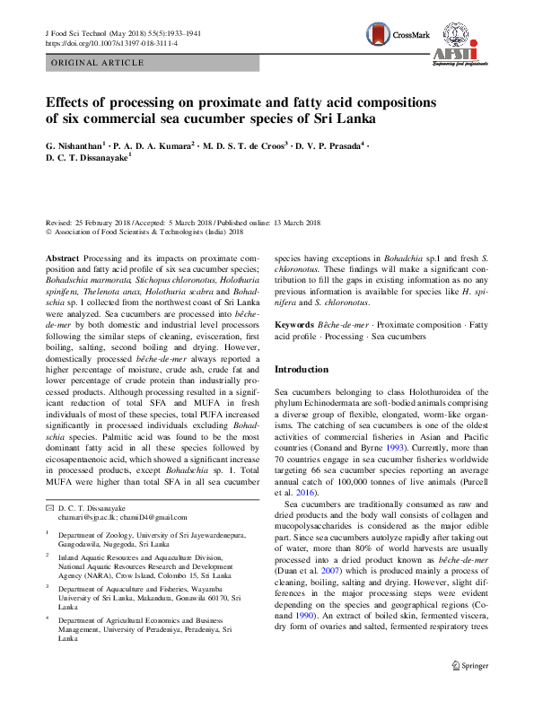 (PDF) Effects of processing on proximate and fatty acid compositions of ...
