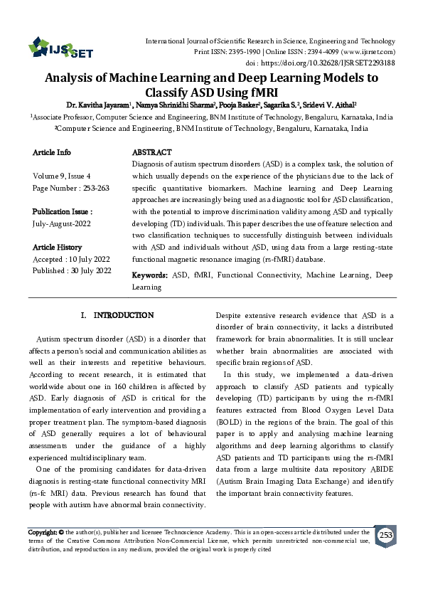 (PDF) Analysis of Machine Learning and Deep Learning Models to Classify ...
