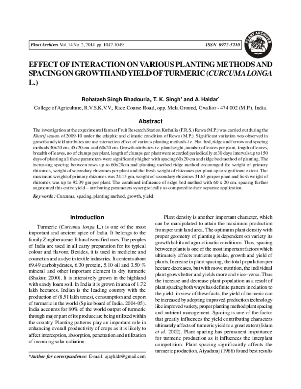 (PDF) Effect of Interaction on Various Planting Methods and Spacing on ...