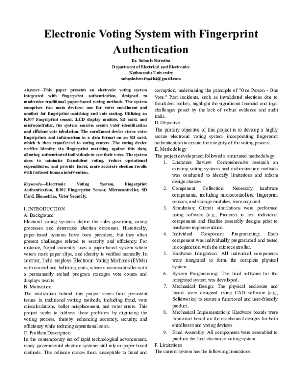 (PDF) Electronic Voting System with Fingerprint Authentication