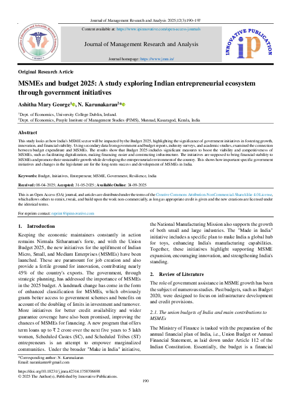(PDF) MSMEs and budget 2025: A study exploring Indian entrepreneurial ...