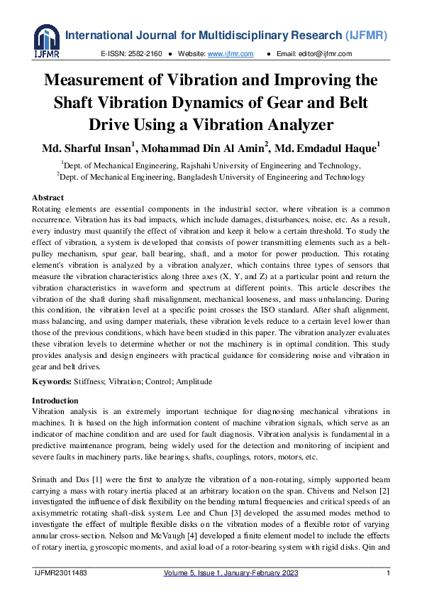 (PDF) Measurement of Vibration and Improving the Shaft Vibration ...