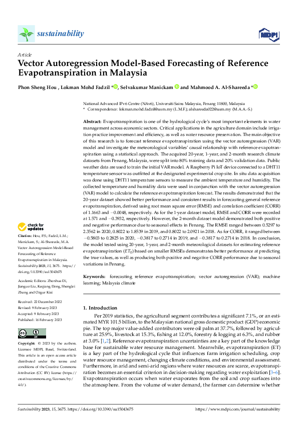 (PDF) Vector Autoregression Model-Based Forecasting of Reference ...
