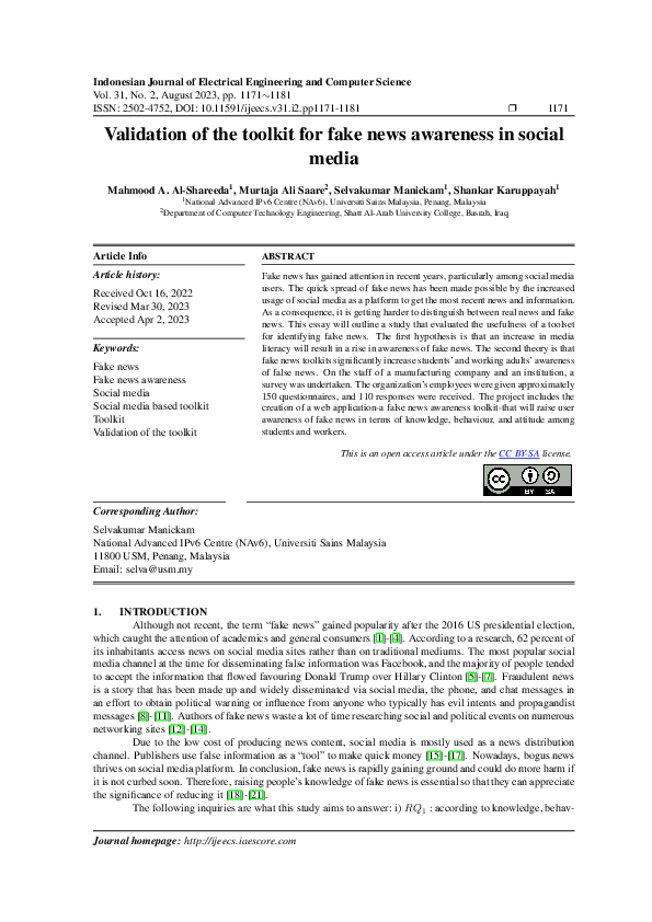 (PDF) Validation of the toolkit for fake news awareness in social media